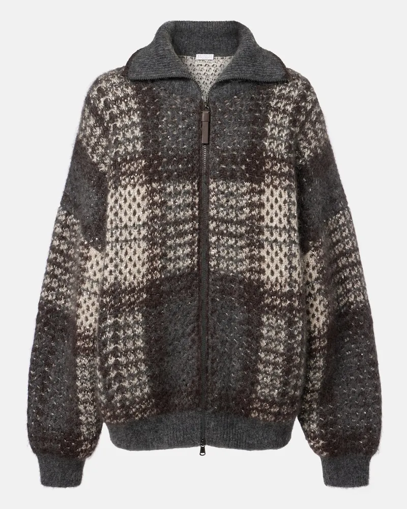 Brunello Cucinelli Cardigan a quadri con paillettes Grigio