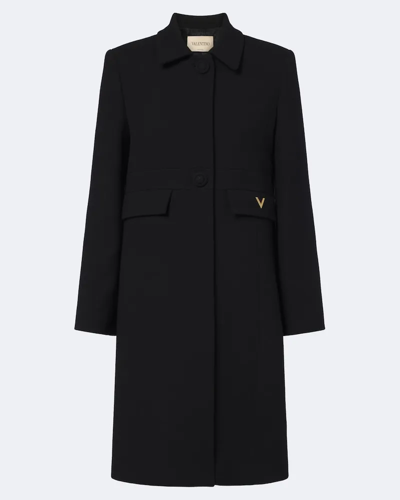 Valentino Garavani Cappotto VGold in crêpe di lana vergine Nero