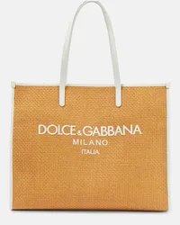 Dolce & Gabbana Shopper Large in rafia e pelle Marrone