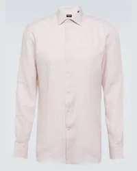 Ermenegildo Zegna Camicia in lino a righe Rosa