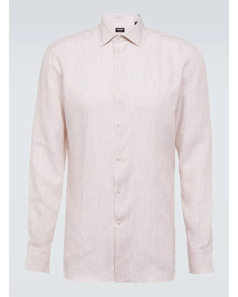 Ermenegildo Zegna Camicia in lino a righe Rosa