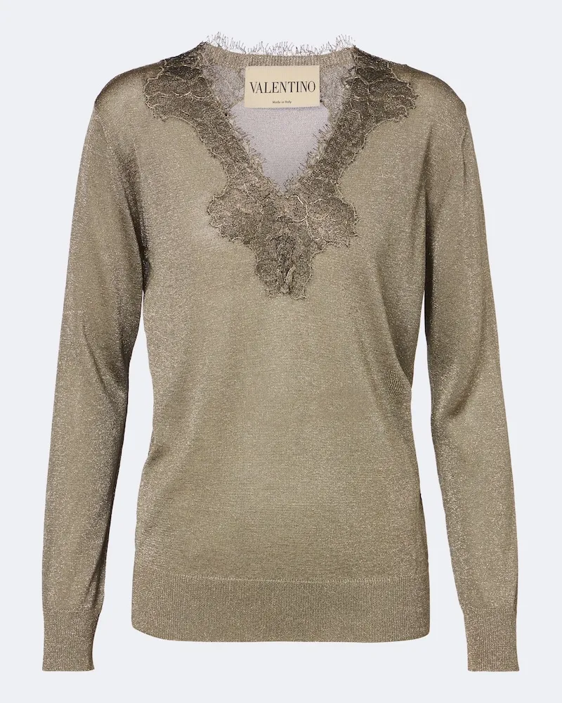 Valentino Garavani Pullover con lamé e pizzo Oro