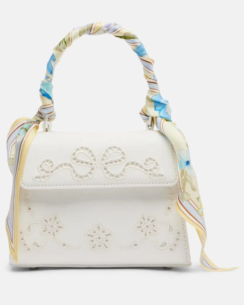 Self-Portrait Borsa Bow con ricamo Bianco