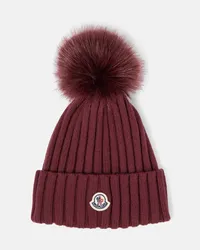 Moncler Berretto in lana con pelliccia sintetica Rosso