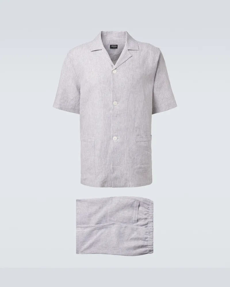 Ermenegildo Zegna Pigiama in lino a righe Grigio