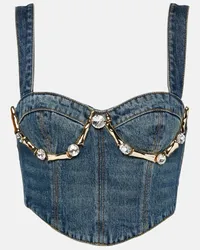 Area Bustier Claw di jeans con cristalli Blu