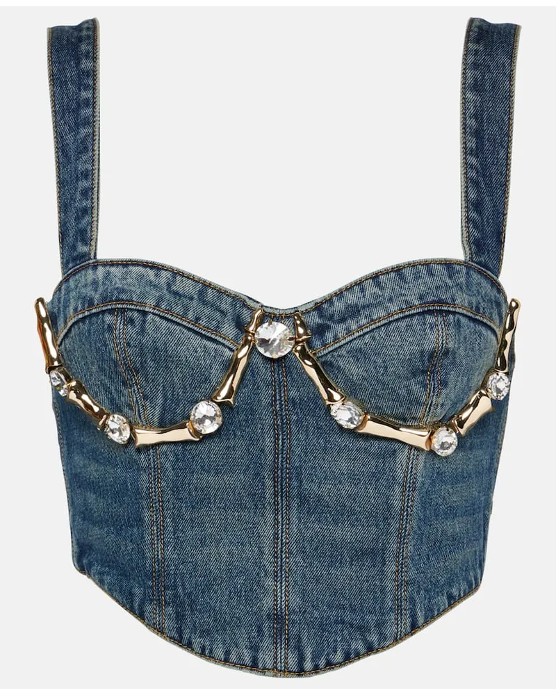 Area Bustier Claw di jeans con cristalli Blu