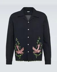 BODE Camicia Rosefinch in lino con ricamo Nero