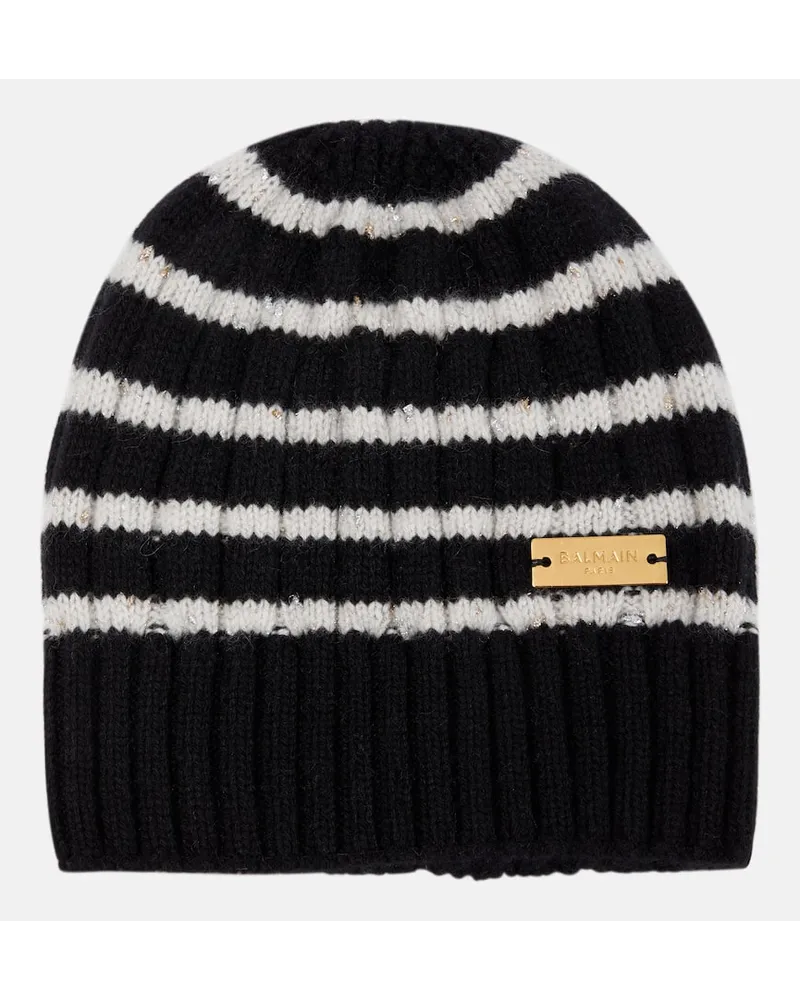 Balmain Berretto in cashmere a righe Nero