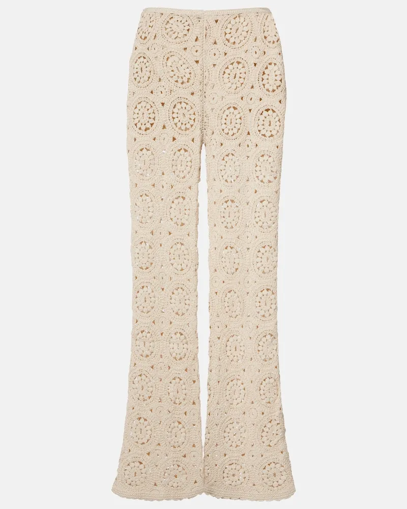 Frame Denim Pantaloni The Crochet a gamba larga in cotone Beige