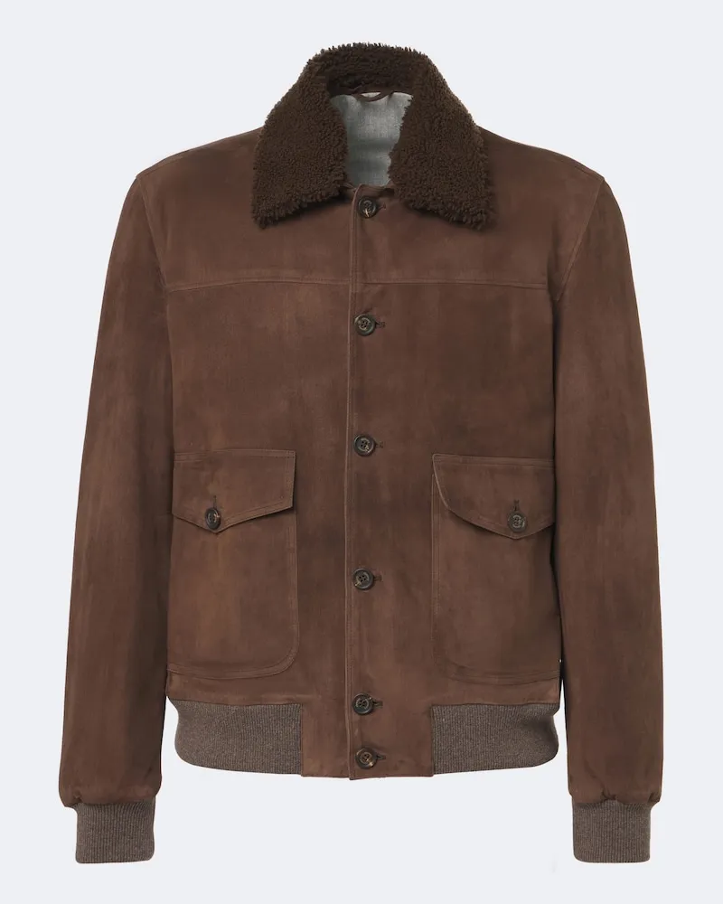 Eleventy Giacca in suede foderata in shearling Marrone