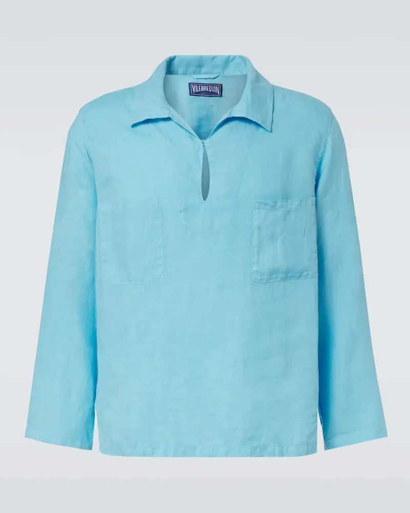 Vilebrequin Camicia Comores in lino Blu