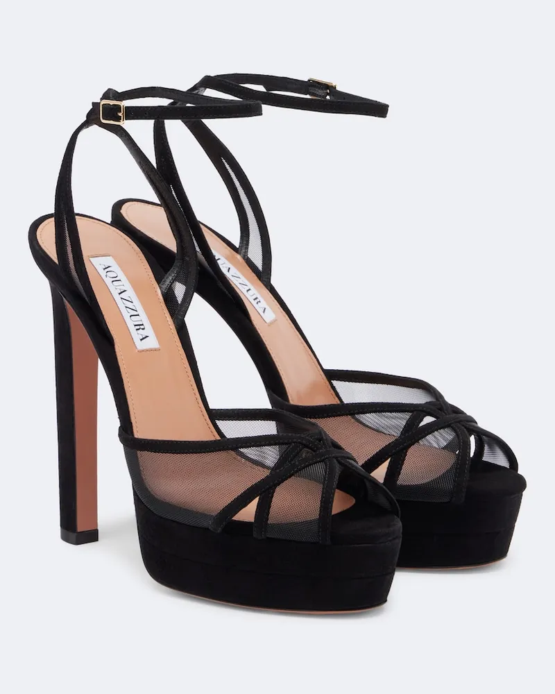 Aquazzura Sandali Shear in suede con plateau Nero