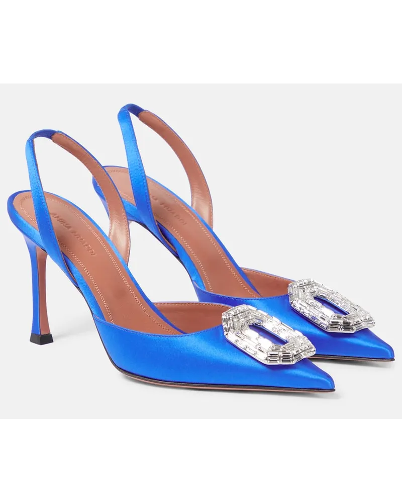 Amina Muaddi Pumps slingback Camelia in raso di seta Blu