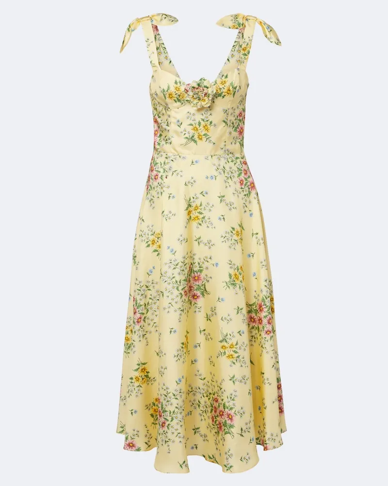Rodarte Abito midi in seta con stampa floreale Giallo
