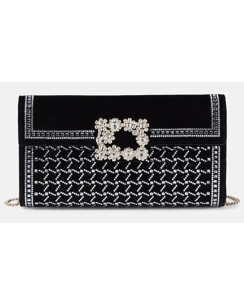 Roger Vivier Clutch Flower Strass in velluto Nero