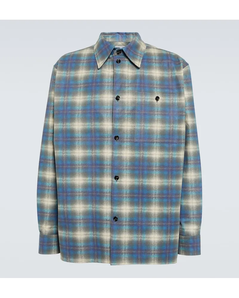Bottega Veneta Camicia in pelle a quadri Blu