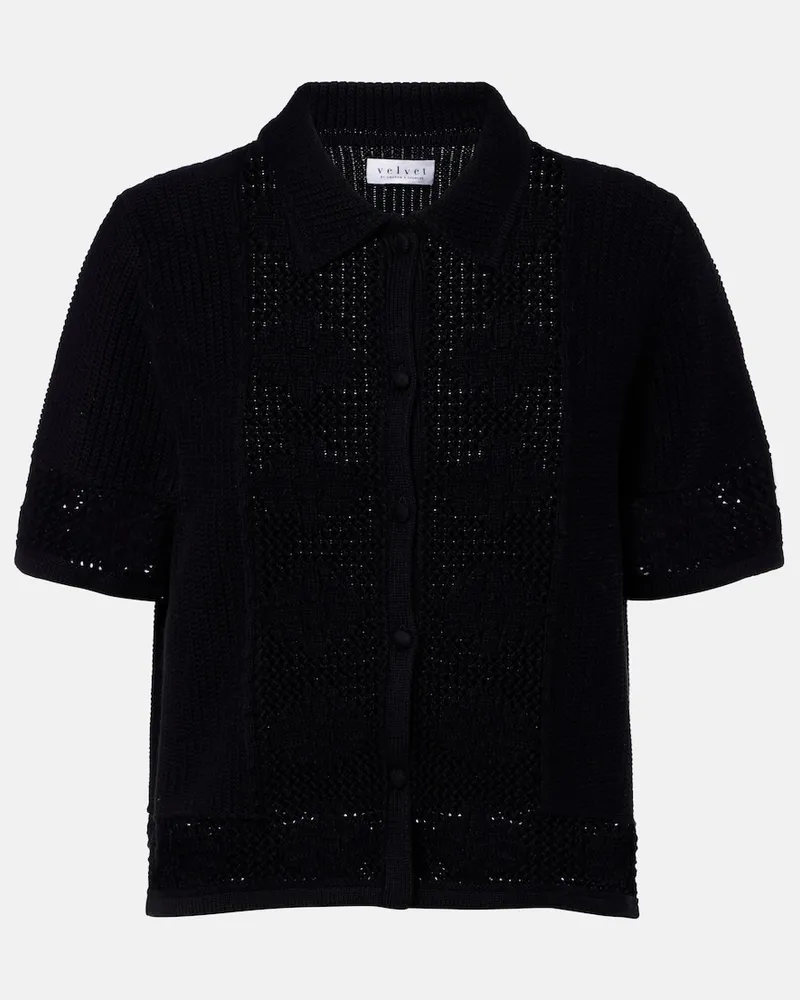 Velvet Top Rosemond in cotone e cashmere traforato Nero