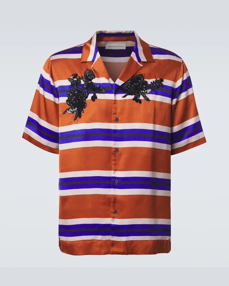 Dries van Noten Camicia in raso a righe Arancione