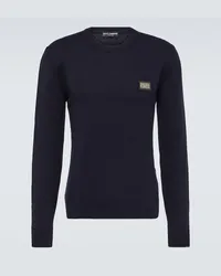 Dolce & Gabbana Pullover in lana e cashmere con logo Blu