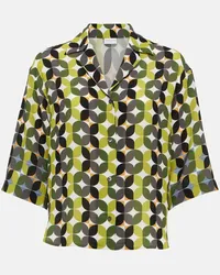 Dries van Noten Camicia da bowling in crêpe con stampa Verde