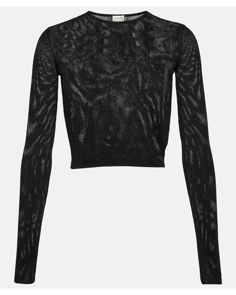 Saint Laurent Top cropped in maglia Nero