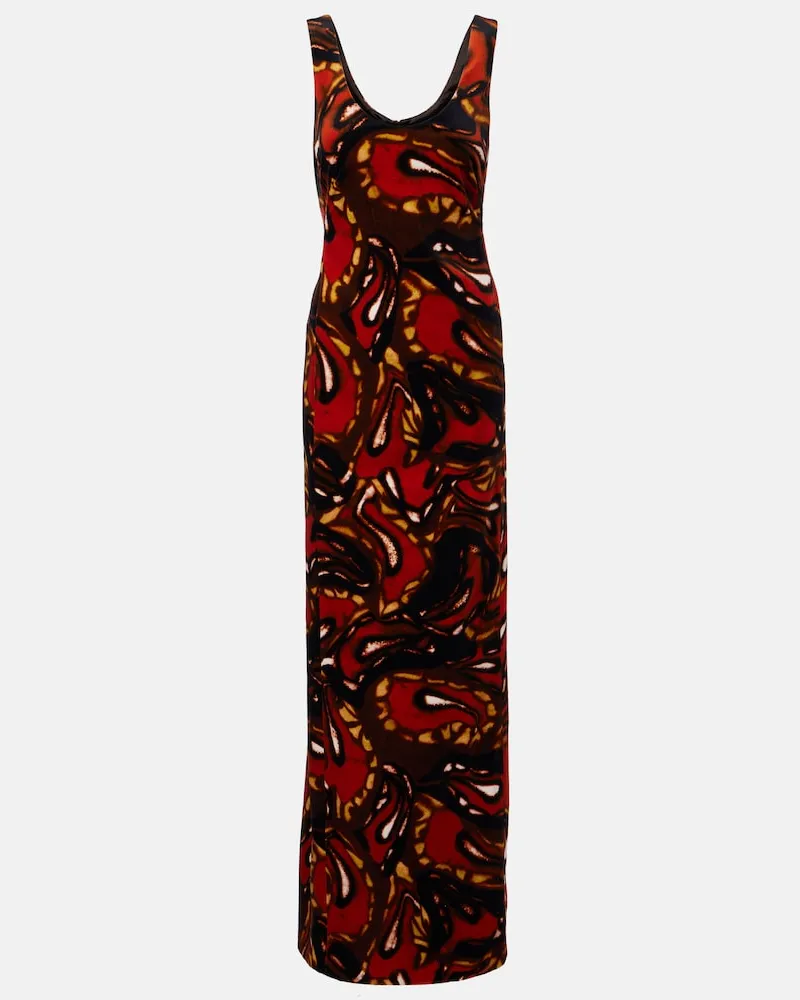 Dries van Noten Abito lungo Debant in misto cotone con stampa Rosso