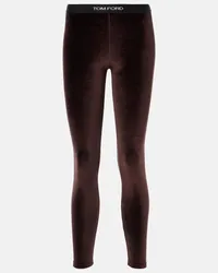 Tom Ford Leggings in velluto con logo Marrone