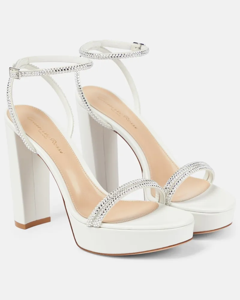 Gianvito Rossi Sandali in pelle con plateau e cristalli Bianco