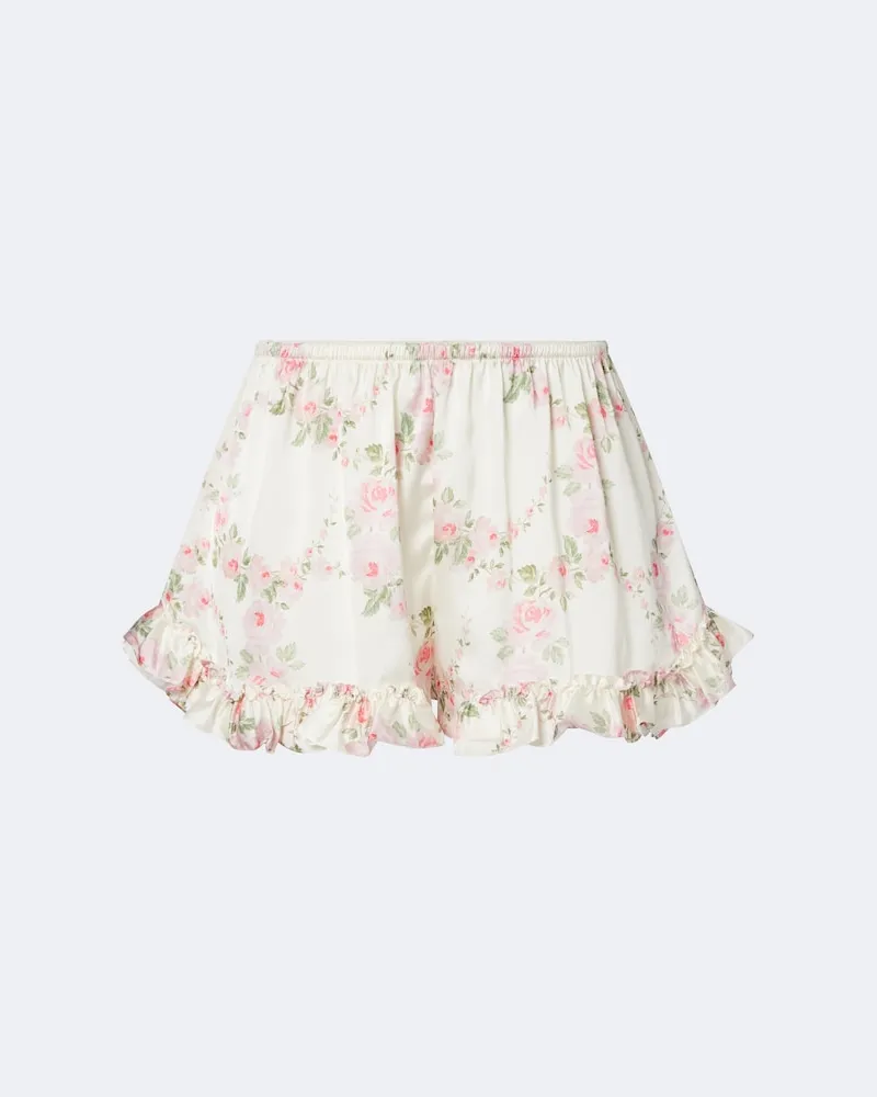 Simone Rocha Shorts con stampa floreale e volant Beige