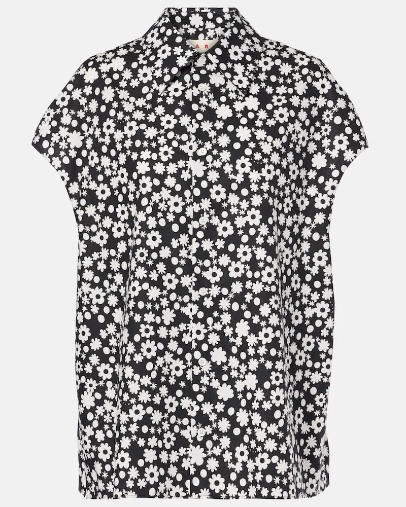 Marni Camicia in popeline di cotone con stampa Nero
