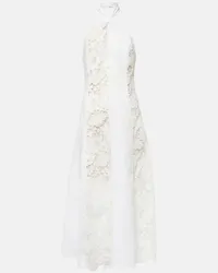 Oscar de la Renta Abito midi in cotone con pizzo Bianco