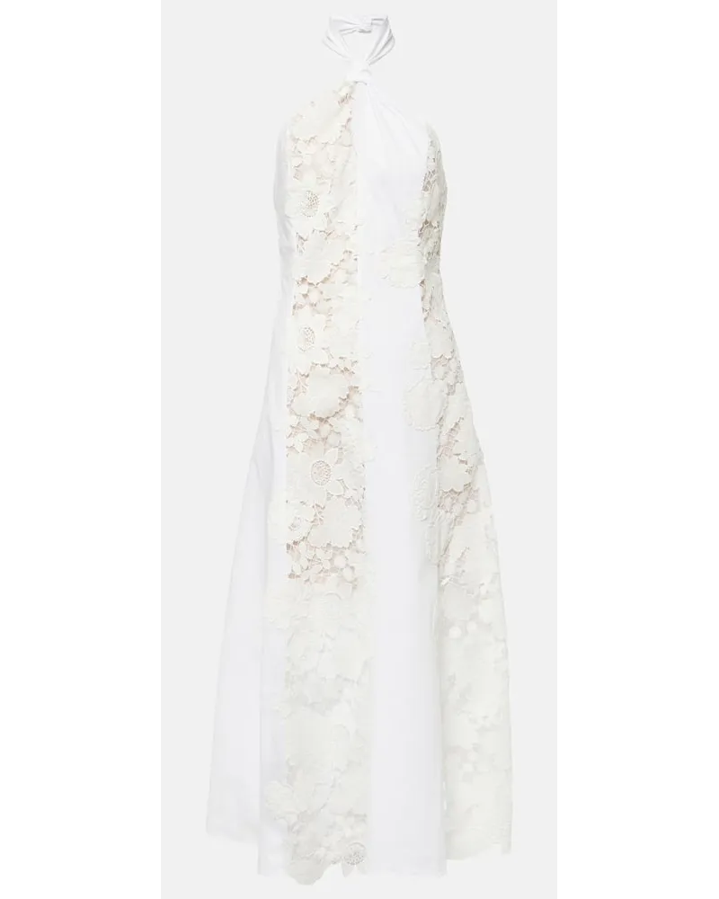 Oscar de la Renta Abito midi in cotone con pizzo Bianco