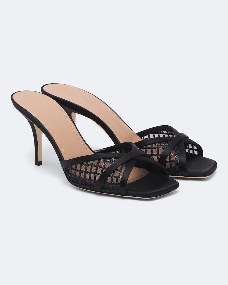 Malone Souliers Mules Perla in raso e mesh Nero