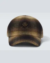 Loro Piana Cappello da baseball in lana e cashmere a quadri con logo Marrone