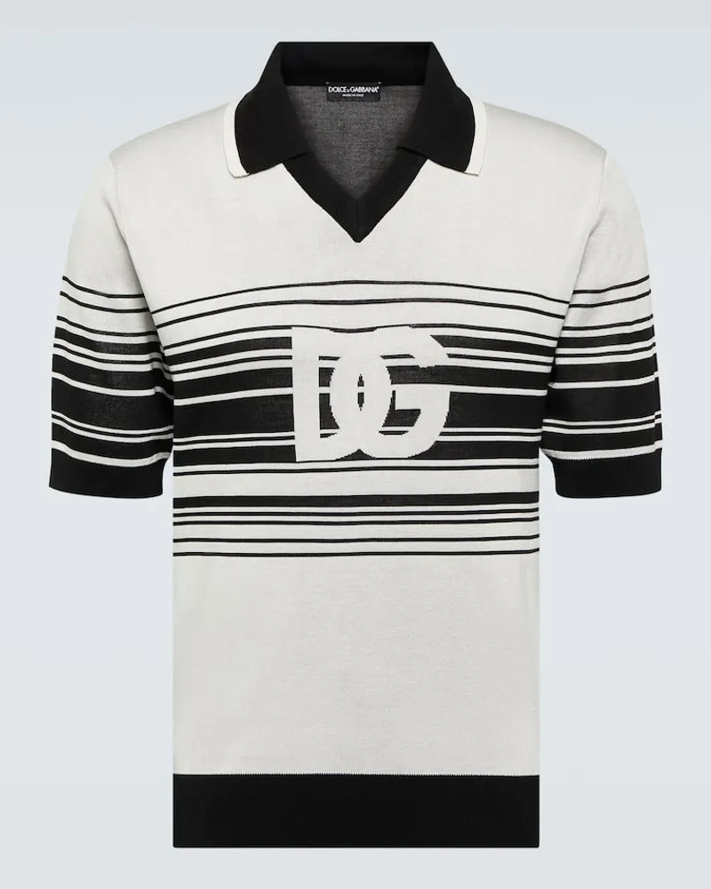 Dolce & Gabbana Polo in jacquard di seta a righe con logo Multicolore