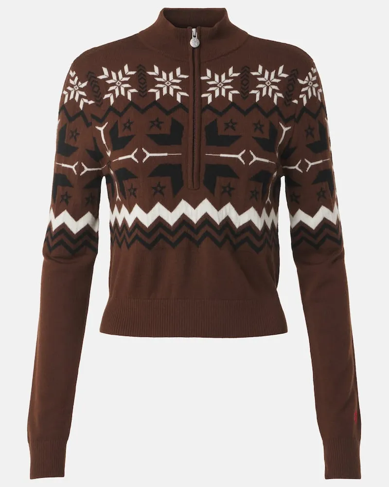 Perfect Moment Pullover Nordic in lana con mezza zip Marrone