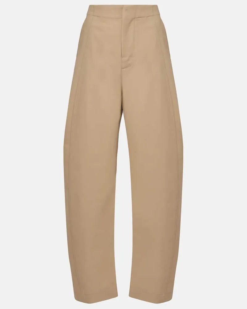 Bottega Veneta Pantaloni a gamba larga in twill di cotone Beige