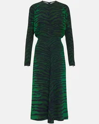 Victoria Beckham Abito midi in cady con stampa tigrata Verde