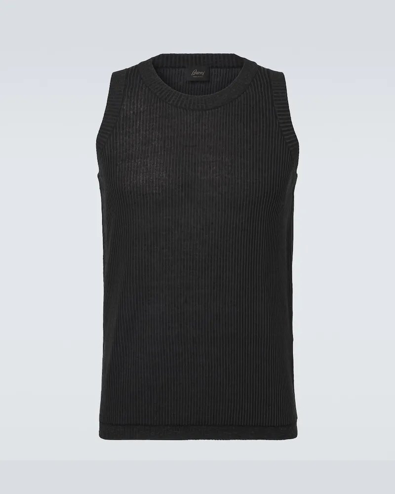 Brioni Tank top in cotone, lino e seta a coste Nero