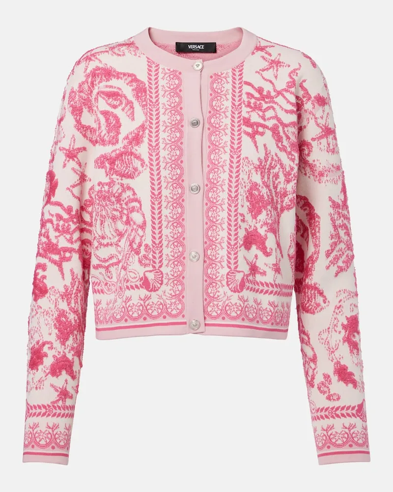 Versace Cardigan Underwater Barocco in jacquard Rosa