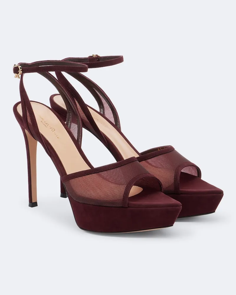 Gianvito Rossi Sandali slingback in mesh con plateau Borgogna