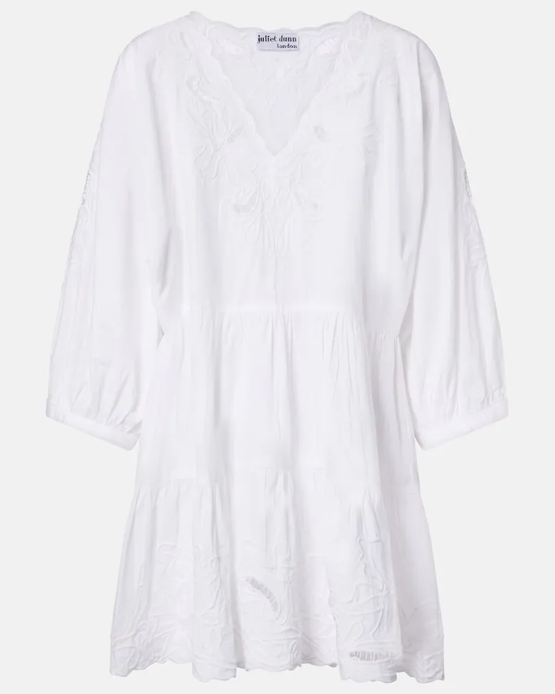 Juliet Dunn Abito corto in popeline di cotone con ricamo Bianco