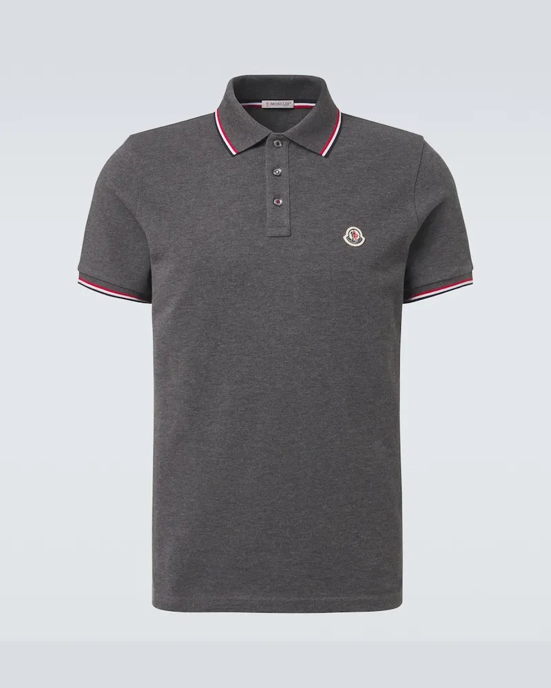 Moncler Polo in piqué di cotone con logo Grigio