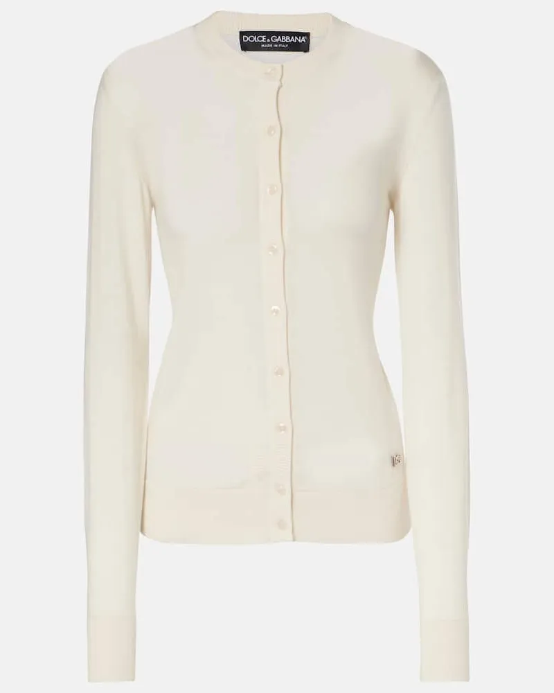 Dolce & Gabbana Cardigan DG in cashmere e seta Bianco