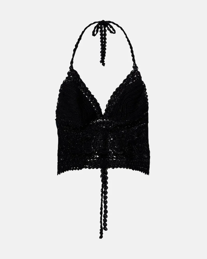 Anna Kosturova Top Filigree in crochet di cotone Nero