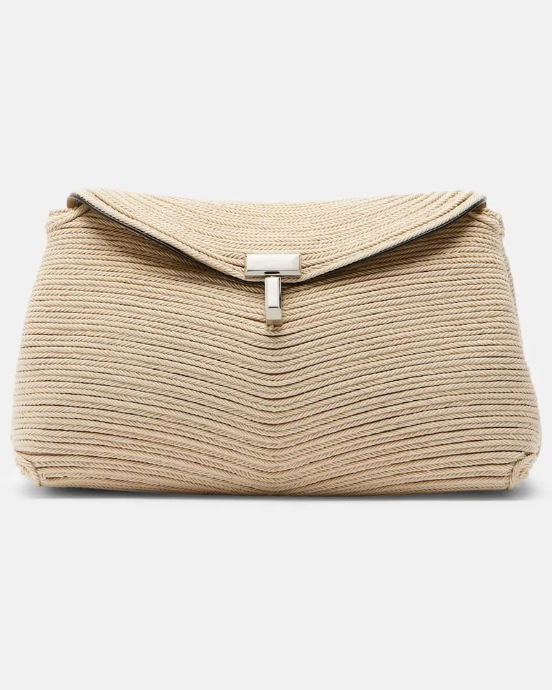 Totême Clutch T-Lock Mini in pelle Beige