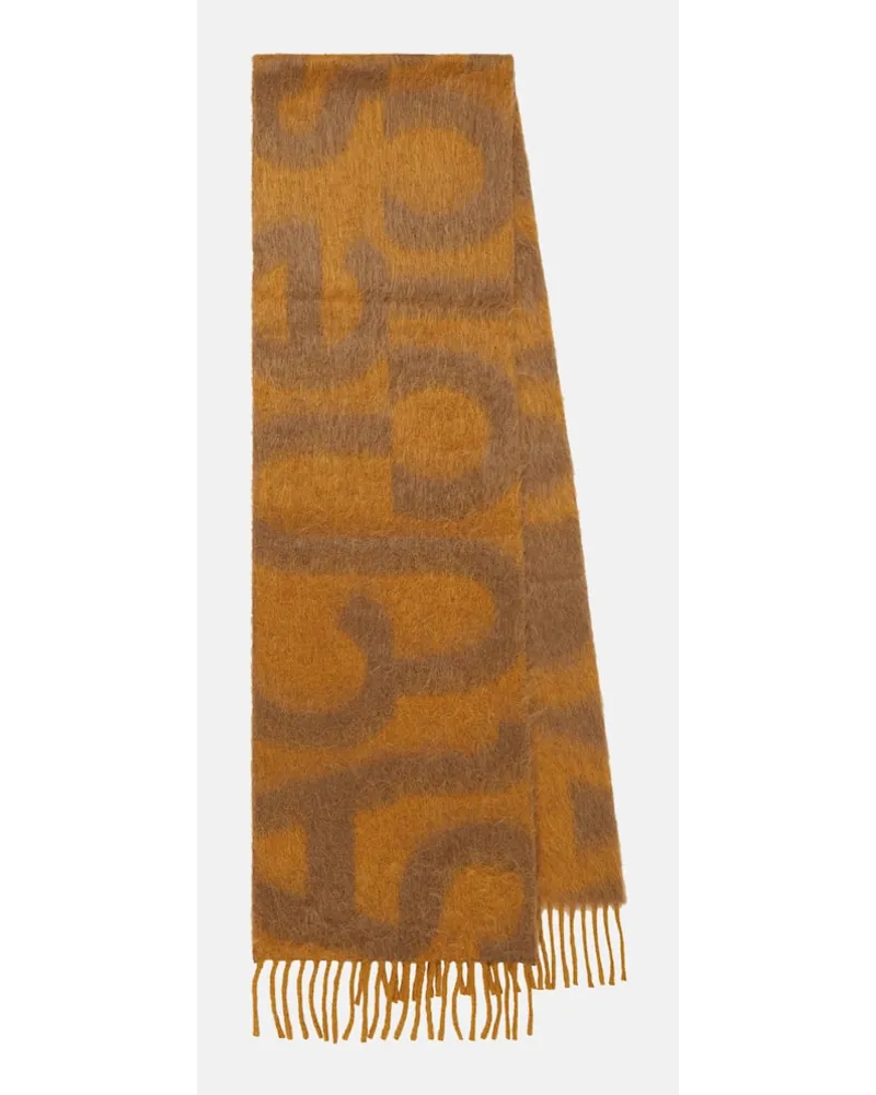 Acne Studios Sciarpa in misto lana con logo Marrone