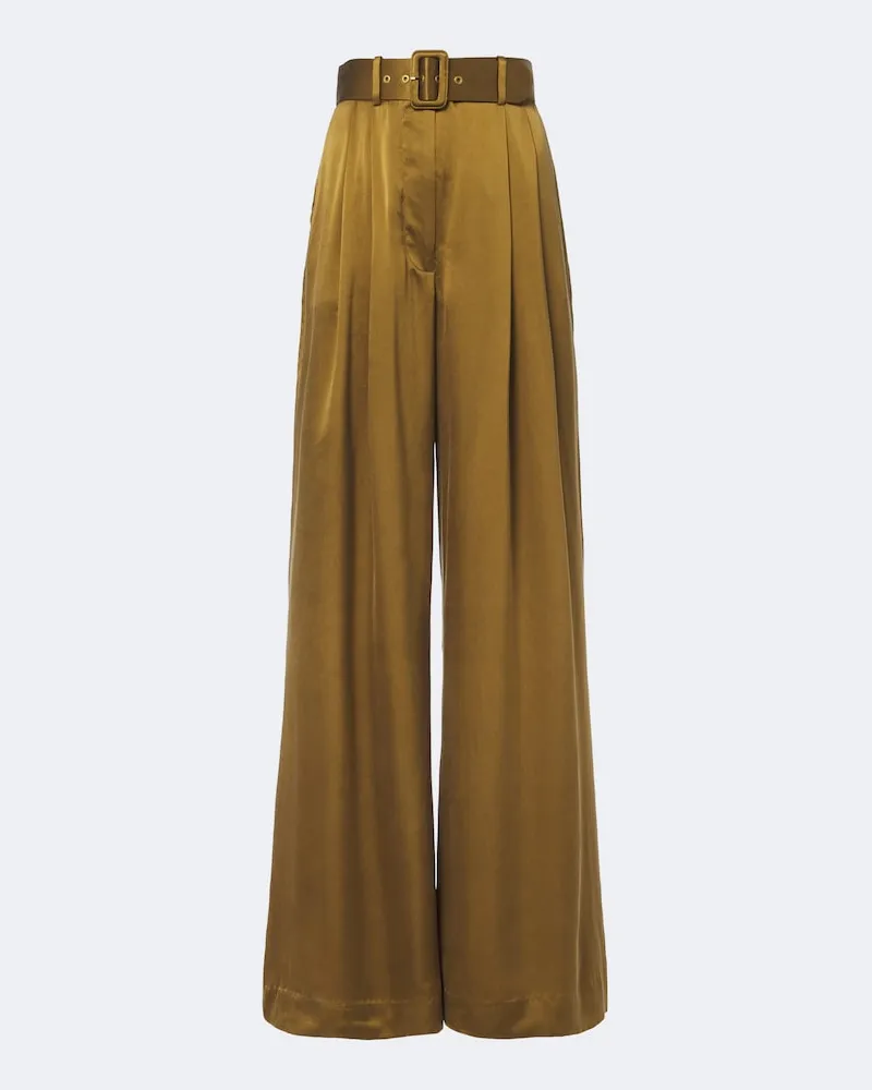 Zimmermann Pantaloni a gamba larga in seta plissé Verde