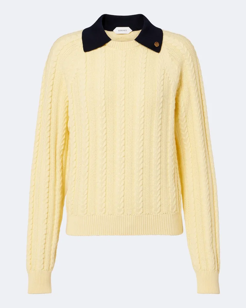 Versace Pullover Medusa in cotone a trecce Giallo